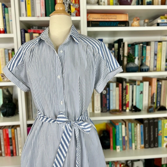 Pendleton Blue and White Striped belted shirt dress - Picture 2 of 8